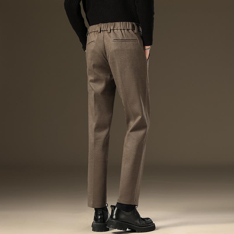 Light luxury winter woolen trousers men's casual pants men's slim straight trousers British elastic casual trousers nine points