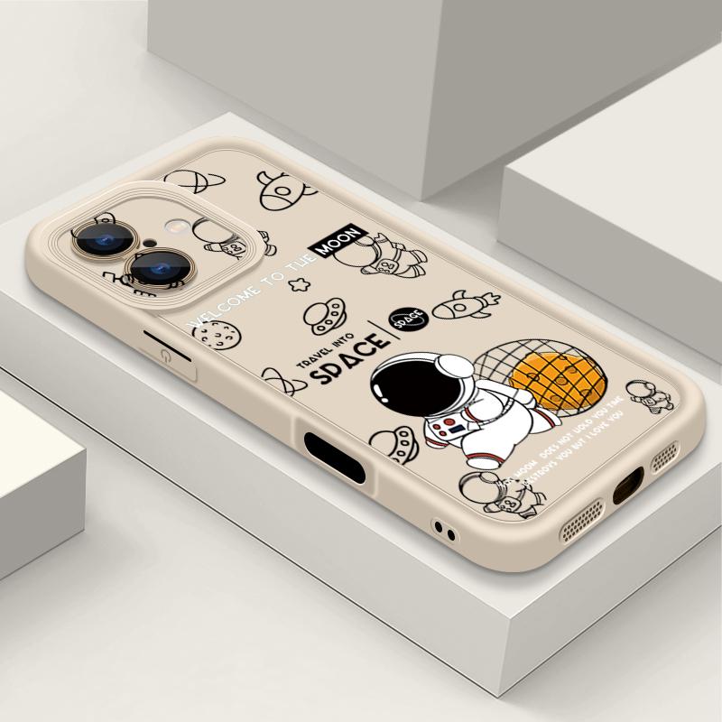 For iPhone 13 Case Cute Cartoon Moon Planet Astronaut Cover For iPhone 14 15 Pro Max 12 11 16e 17 Air Funda iPhone 16 Pro Max