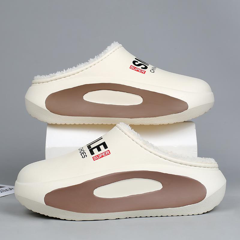 Winter Men Warm Slippers Cotton Slippers Outdoor Indoor Warm Shoes Waterproof Men Couple Comfortable Home Bedroom Plush Slippers 36-37