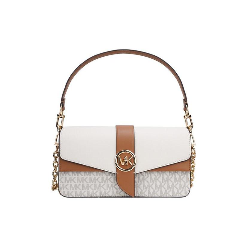 New MICHAEL KORS Greenwich Portable Crossbody Bag, Shoulder Bag Women's Vanilla White Brown Multicolor 30H1GGRL8V-VANILLA-ACRN