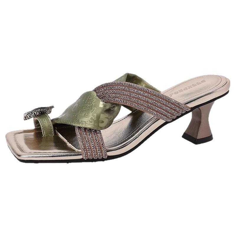 Cross-strap women's square head slippers outer wear summer new Internet celebrities popular temperament versatile open-toed high-heeled cool slippers