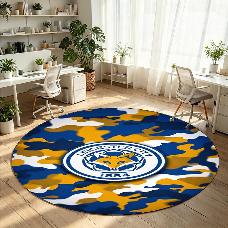 Leicester City Football Printed Round Crystal Velvet Rug Soft Non Slip Floor Carpet For Bedroom Holiday Gift