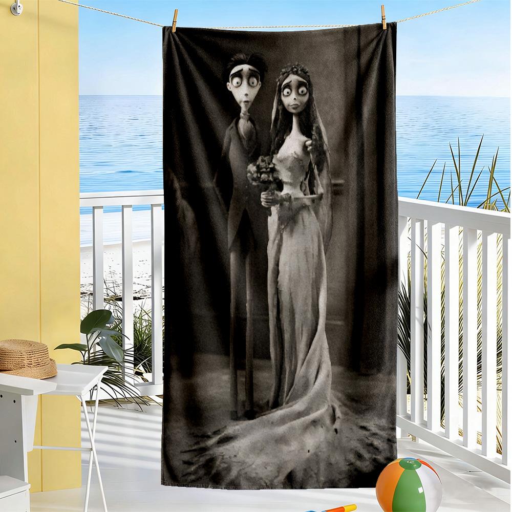 Corpse Bride Gothic Portraits Beach towel for beach travel Portable Seaside vacation Bath Accessory Perfect Gift for Valentine's Wedding Birthday