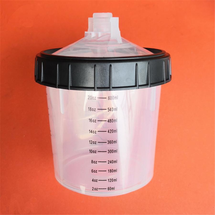 22oz 600ML Disposable Paint Cup Kit 1 Hard Cup & Collar For Spray Gun Adapter