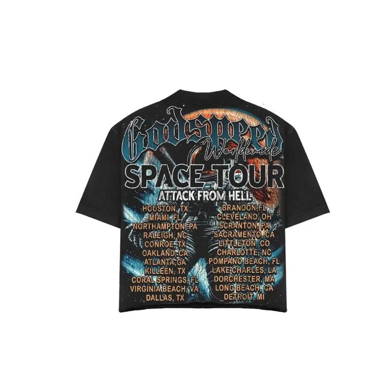 Men's Heavy Metal Graphic T-shirt Astronaut Flame Space Tour Band T-shirt Metal Head Summer Rock Style Printed Top