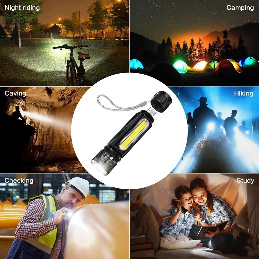 Magnet Bottom Portable LED Flashlight Red Light Handheld Mini Camping Lamp Long Lasting Side Light Emergency Lighting Home