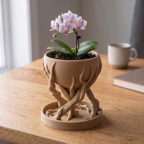 Beige Spiral Tree-shaped Designer Flowerpot for Plants