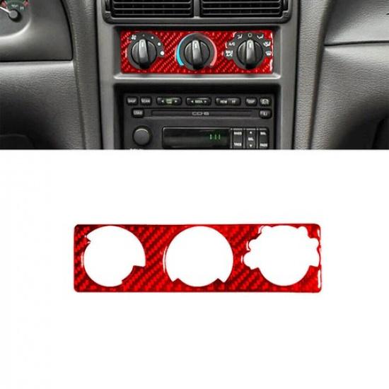 Red Carbon Fiber Center Console AC Switch Panel Cover For Ford Mustang 2001-2004
