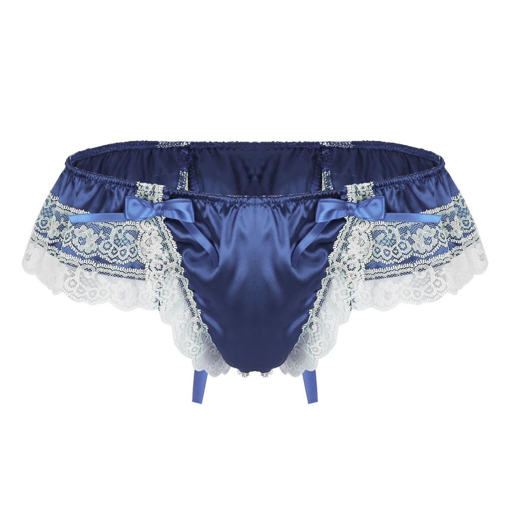 Men's Sissy Frilly Ruffled Lace Trim Crossdress Underwear G-String Thongs Briefs Panties