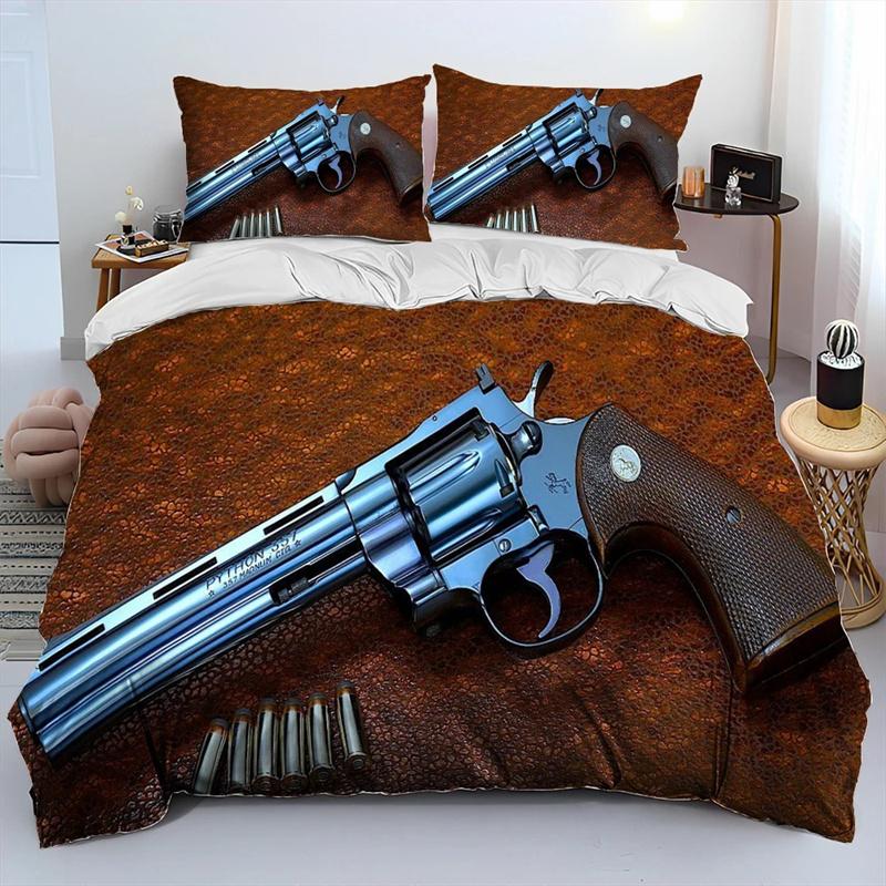 3D Rifle Revolver Cartridge Gun Comforter Bedding Set,Duvet Cover Bed Set Quilt Cover Pillowcase,King Queen Size Bedding Set
