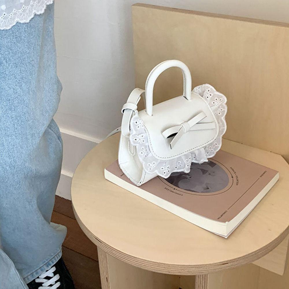 PU Leather Bow Coin Purses Ruffle Shoulder Bag Fashion Crossbody Wallet  Female