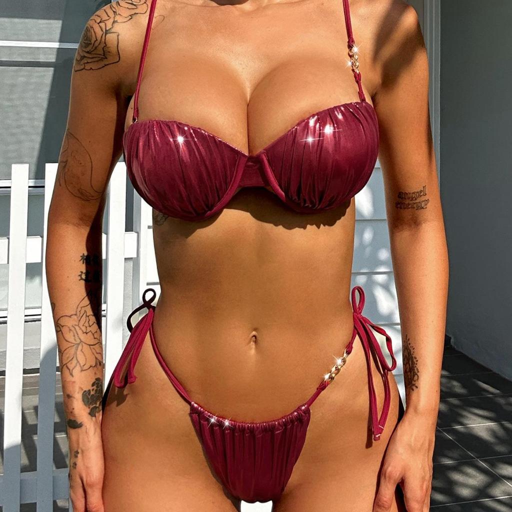 2024 European & American Sexy Push-Up Split Swimsuit with Steel Underwire & Metal Hard Cup - Bikini 1578G