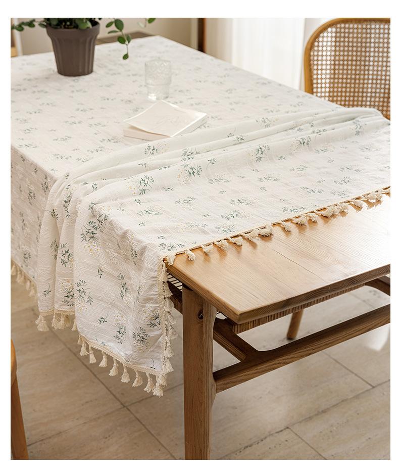 Daisy Print Tablecloth - Nordic Style Cotton-Linen Multi-Use Cover for TV Cabinet, Tea Table & Photo Background Coffee Table Cloth