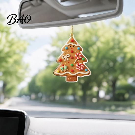 Winter Seasonal Hanging Decor Gingerbread Christmas Tree Pendant, Double-sided Acrylic Ornament for Man Ornaments Holiday Home And Car Rearview Mirror