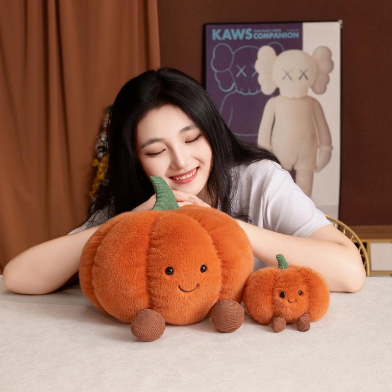 Cute Girl Halloween Pumpkin Plush Doll Toy Smiling Face Fruit Series Home Bedroom Decoration Pet Interactive Toy Birthday Gift