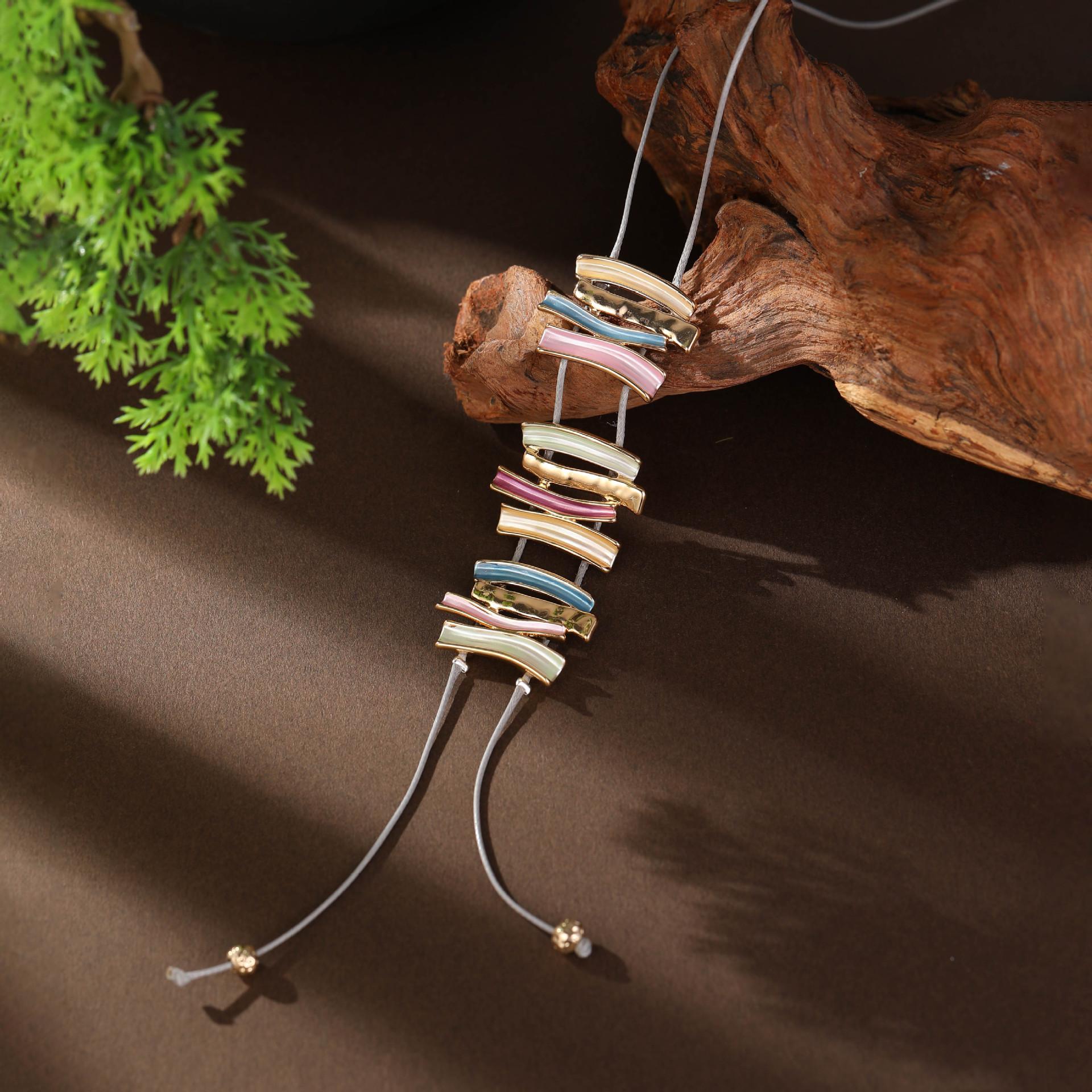 

Новое цветное масло геометрические линии кисточка длинное ожерелье, женский ретро высококлассный кожаный шнурок длинная подвеска