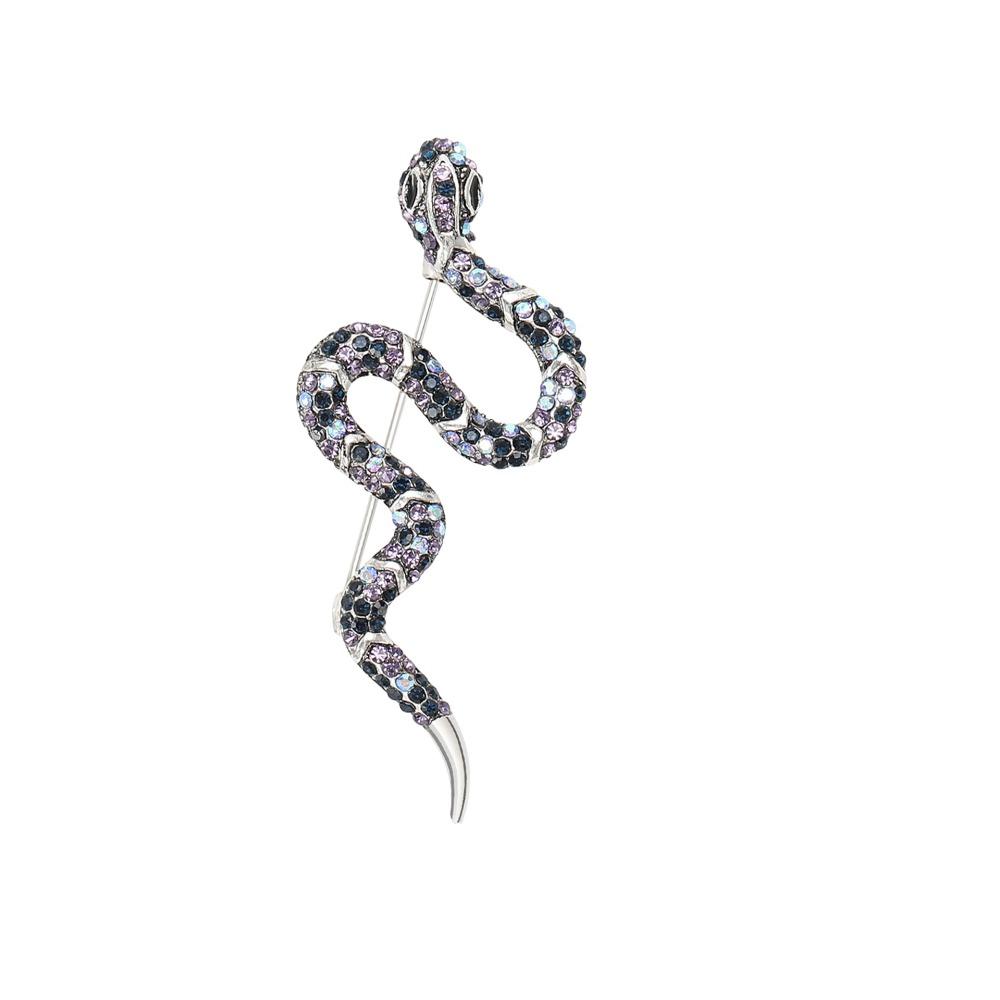 Sparkling Rhinestone Collar Pins Animal Snake Lapel Pin Creative Zodiac Snake Brooch  Office