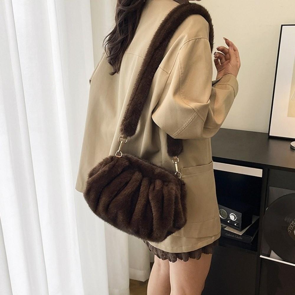 Large Capacity Cloud Plush Crossbody Bag Lightweight Mink Fur Wrinkle Handbag Daily