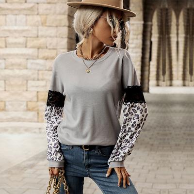 Tops Shirts Clothing Fashionable and Casual Temperament Autumn and Winter Splicing Tops Women Leopard Print Long-sleeved Color Clash Knit Shirt