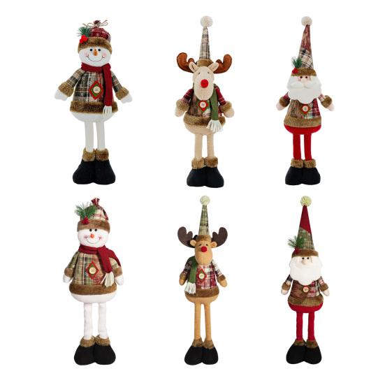 Christmas Plush Toy with Retractable Legs Handmade Reindeer Snowman Santa Claus Plush Doll Xmas Holiday Party Decoration Ornament
