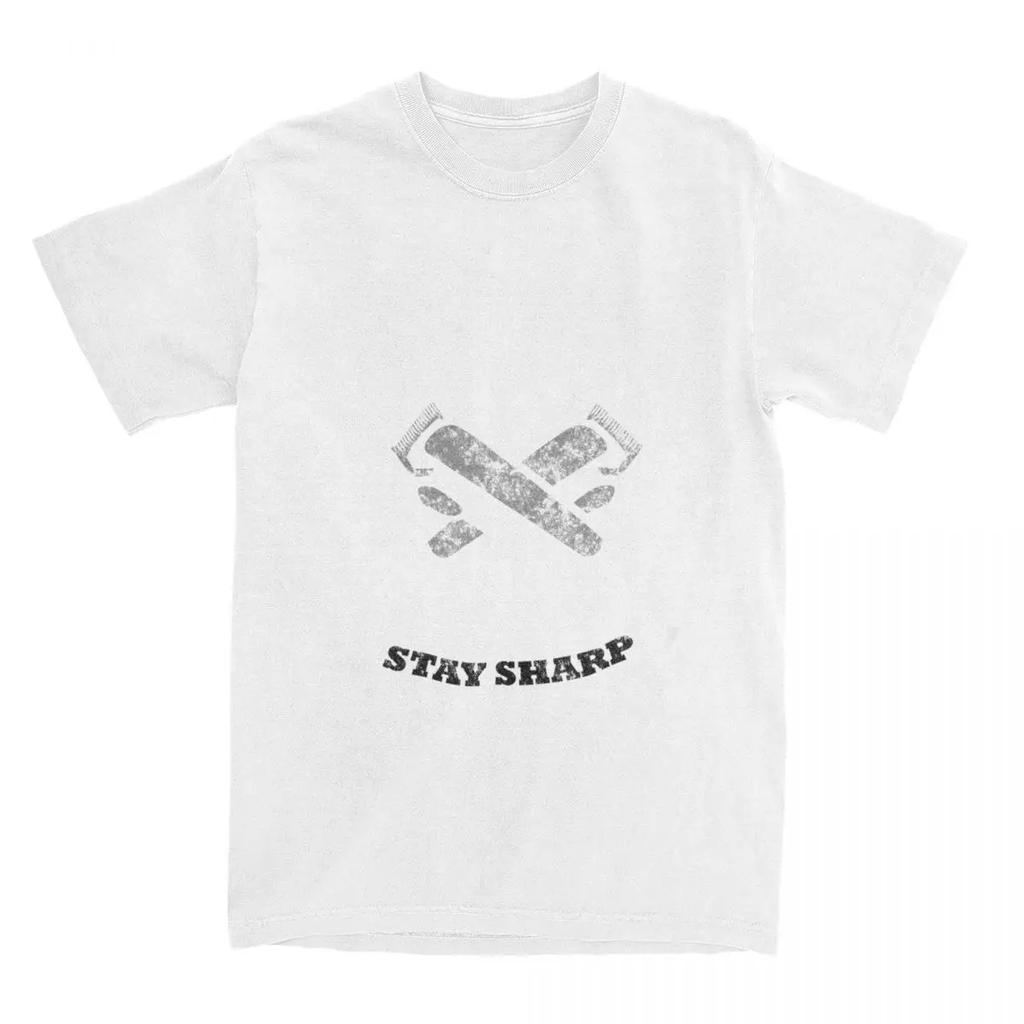 Funny Get Faded Stay Sharp Clippers Scissors Barber T-Shirts Men Women Pure Cotton Hairdresser Haircut Tees Shirt Clothing