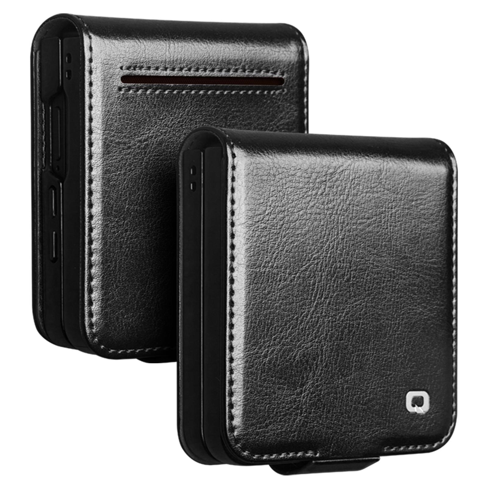 

QIALINO For Samsung Galaxy Z Flip7 5G Case with Card Holder Genuine Cow Leather Stand Phone Cover Black