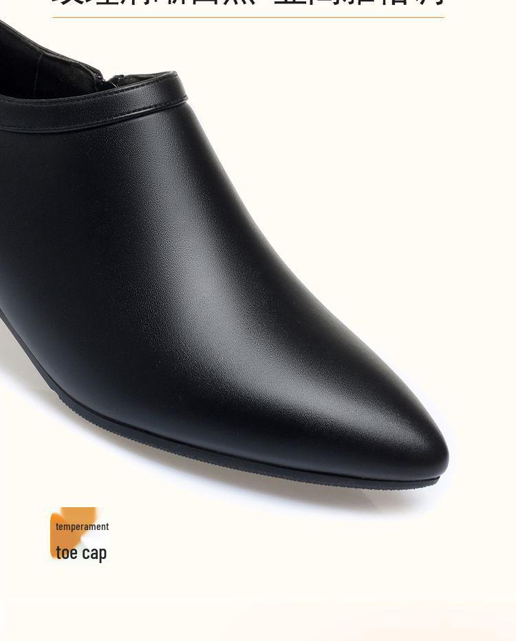 Women's Black Genuine Leather Fleece-Lined Work Shoes - Soft Sole, Wear-Resistant, Low Heel for Autumn/Winter