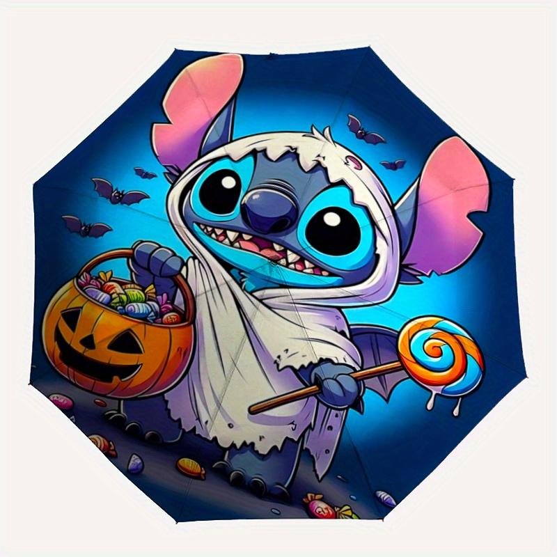 1pc Halloween Stitch Pattern Cartoon Umbrella, Fashionable, Personalized, High-Value Folding Umbrella, a Must-Have for Summer, 8-Rib Durable