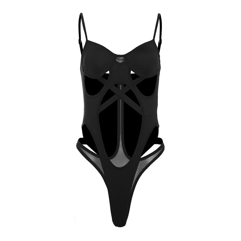 

# Sisjuly# Fashion Wind Black Sexy Cutout Design V-neck Sexy Fashionable Skinny Slimming Jumpsuit for Women Black S