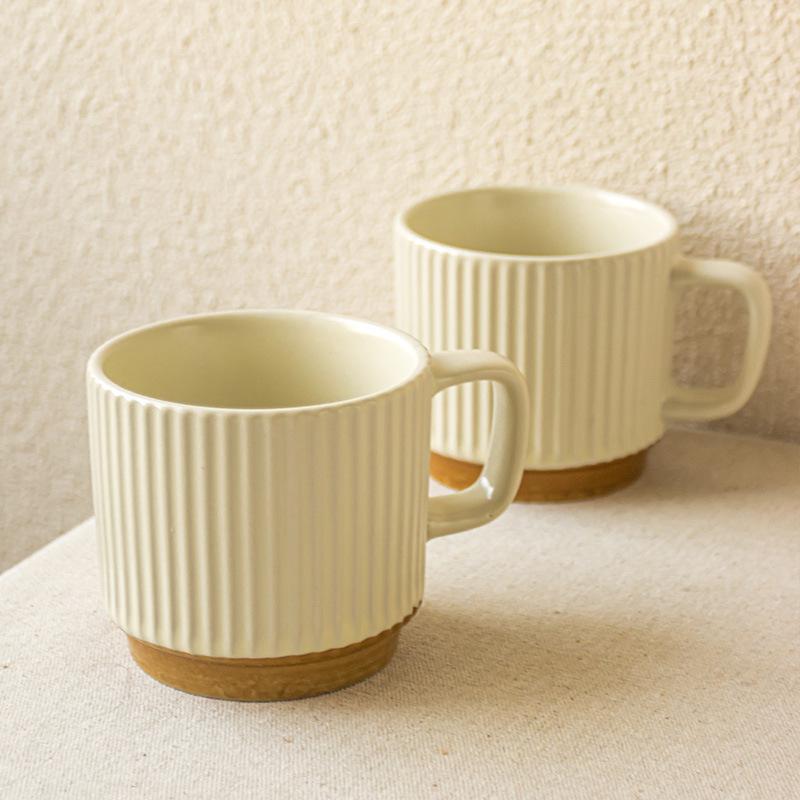 Creative Retro Style Mug Relief Vertical Pattern Ceramic Water Cup Stacking Cup Coffee Cup Household Cup High Value Cup