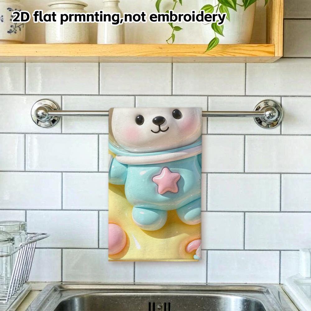 Kawaii Space Bear Astronaut Print Soft Absorbent Towel, Quick Dry Bath Hand Towel