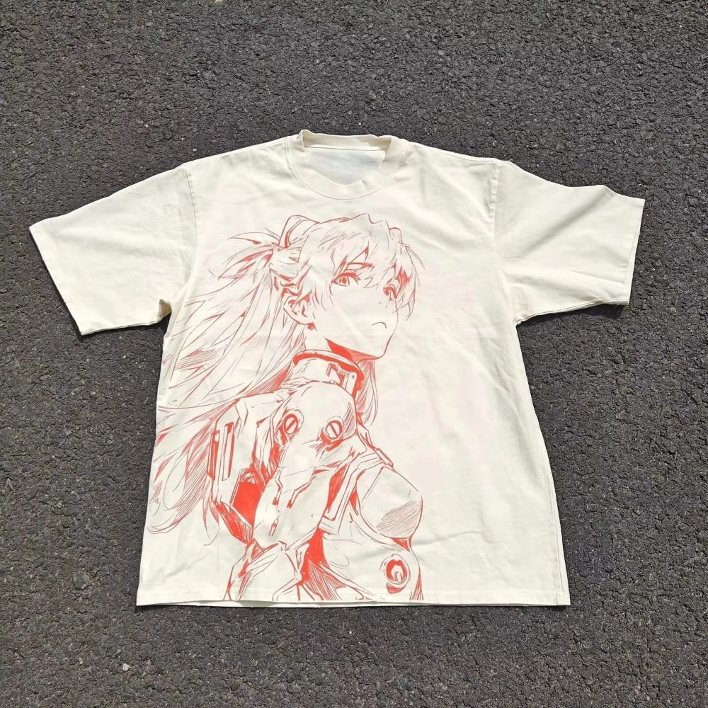 T-shirt Été 2026 Neon Genesis Evangelion Asuka Langley Ligne Rouge Complète Impression Combinaison de Connexion Impression Graphique Surdimensionnée Y2K Rétro Harajuku Unisexe Graphique