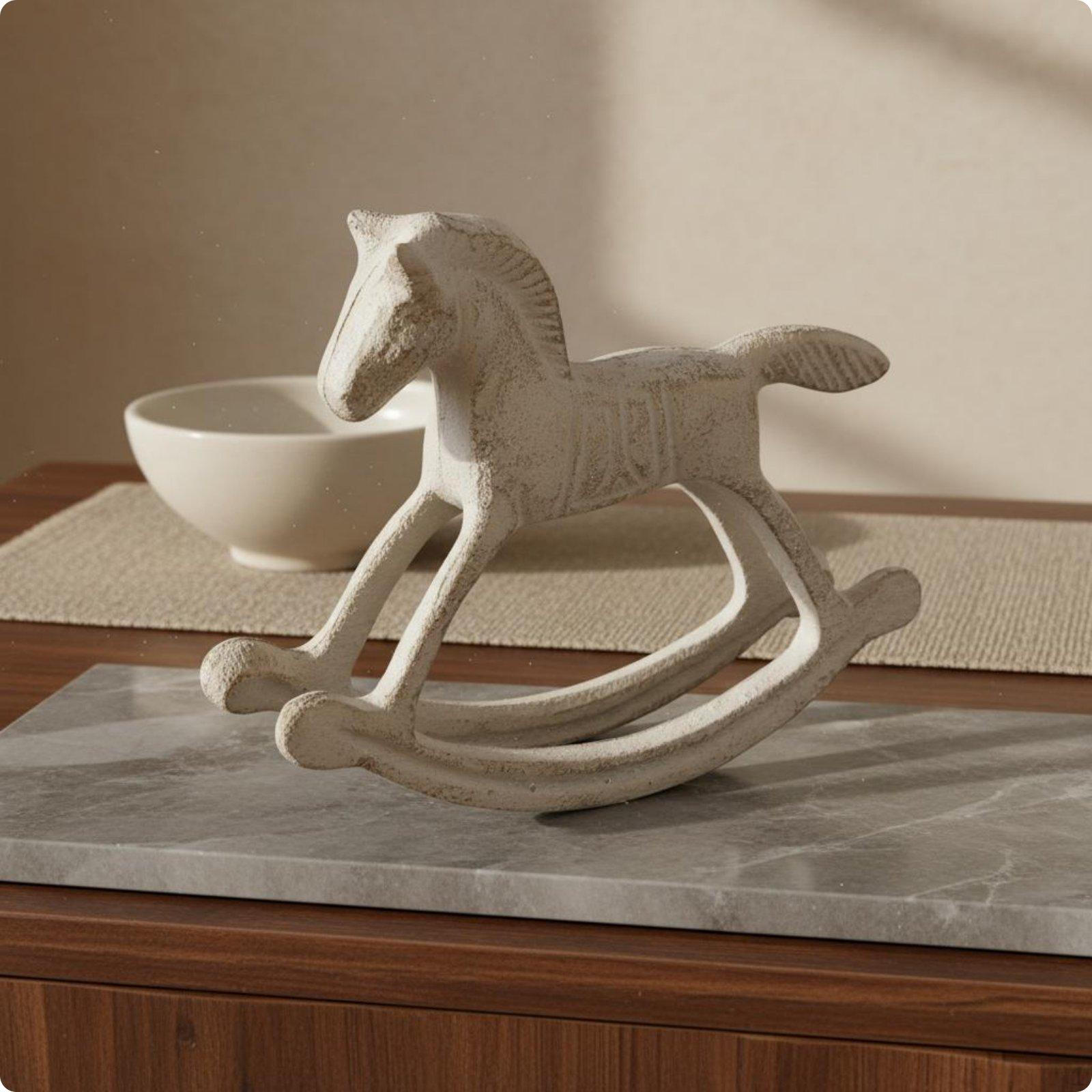 Cast Iron Rocking Horse Statue Retro Figurine Antique Finish Decorative Item for