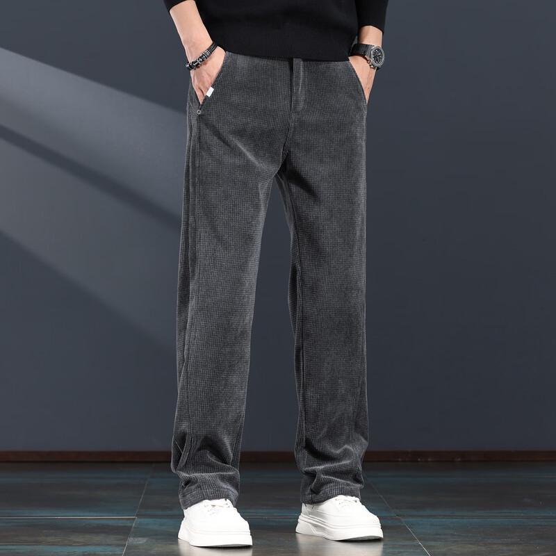 Jie Leinor Men's Waffle Corduroy Straight Casual Pants