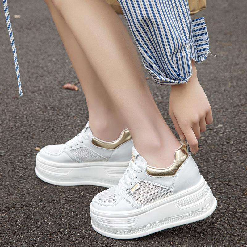 Gauze board shoes summer new casual leather thick sole small breathable muffin bottom