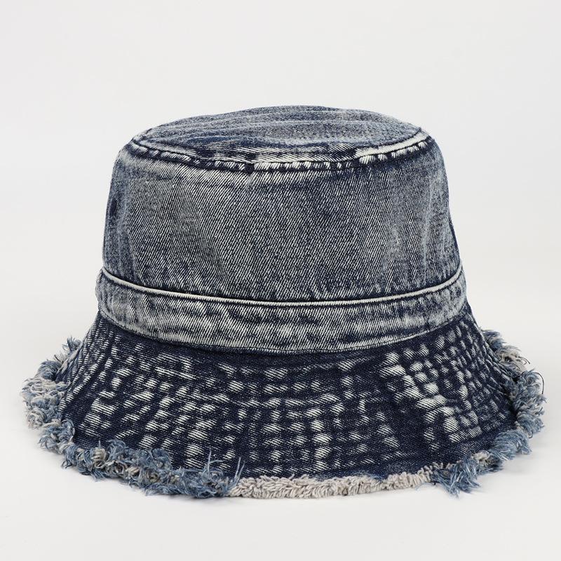 

Шикарная джинсовая панама с бахромой по краям и ветрозащитной веревкой — легкая, солнцезащитная рыболовная кепка для женщин M（56-58cm） темно-синий