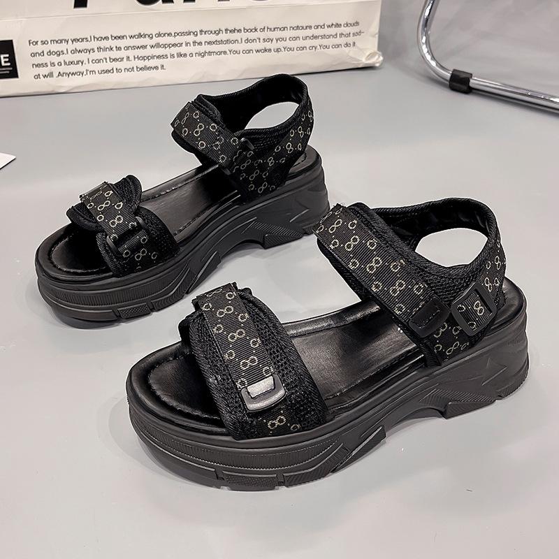 

Босоножки Muffin Ultra High Heel на платформе и каблуке женские 2025 года новые летние корейские версии Velcro Rome Leisure Beach 35 золотой