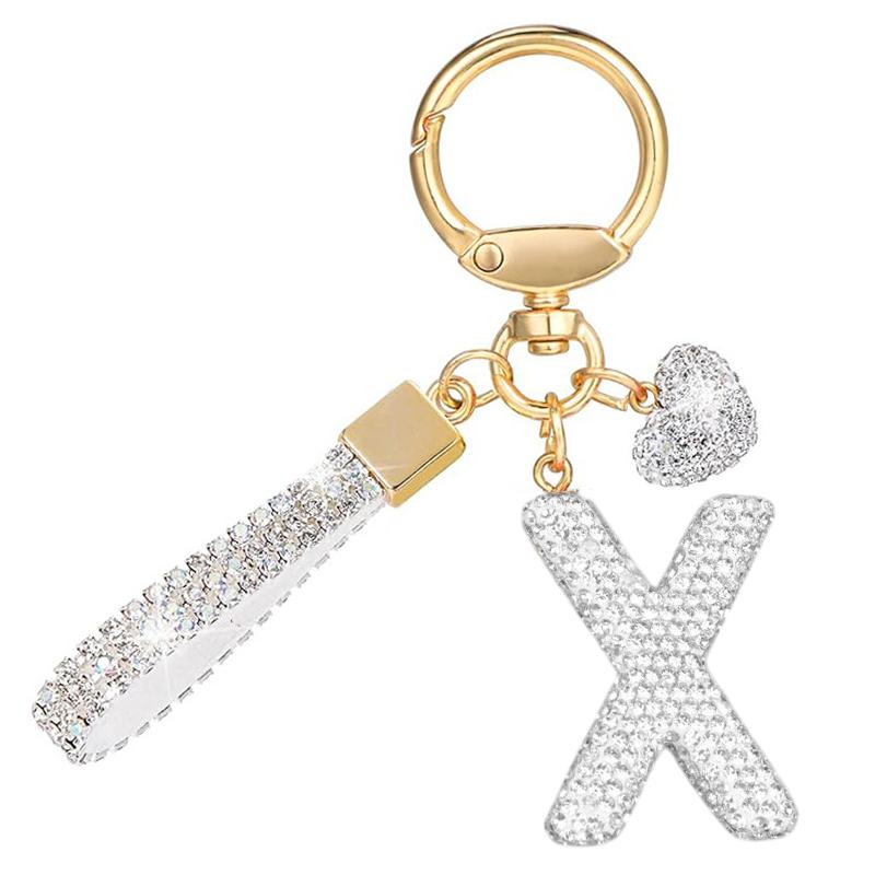 White Initial Keychain Shiny Cute A-Z Letter Key Chain Backpack Car Key Accessories Lanyard Couple Name Letter Pendant Gift