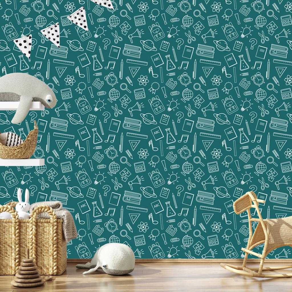 Wallpaper School Supplies Turquoise, Turquoise Center 50x1000