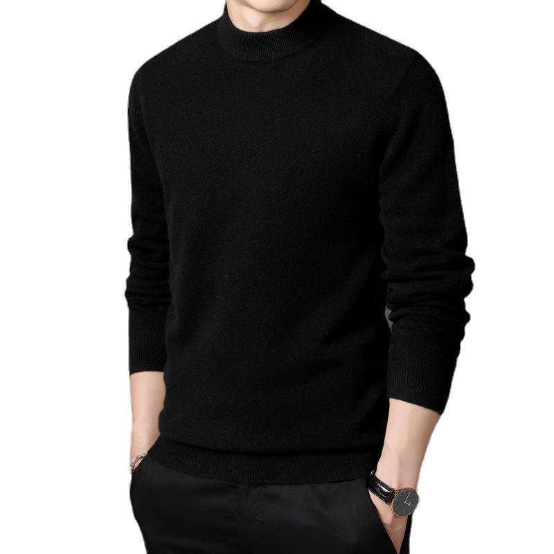 Fashion Sweatwear Mens Anti-pilling High Quality Knitted Half Turtleneck Sweater Slim Fit Long Sleeve Pullover Solid Color Trend Men Clothing