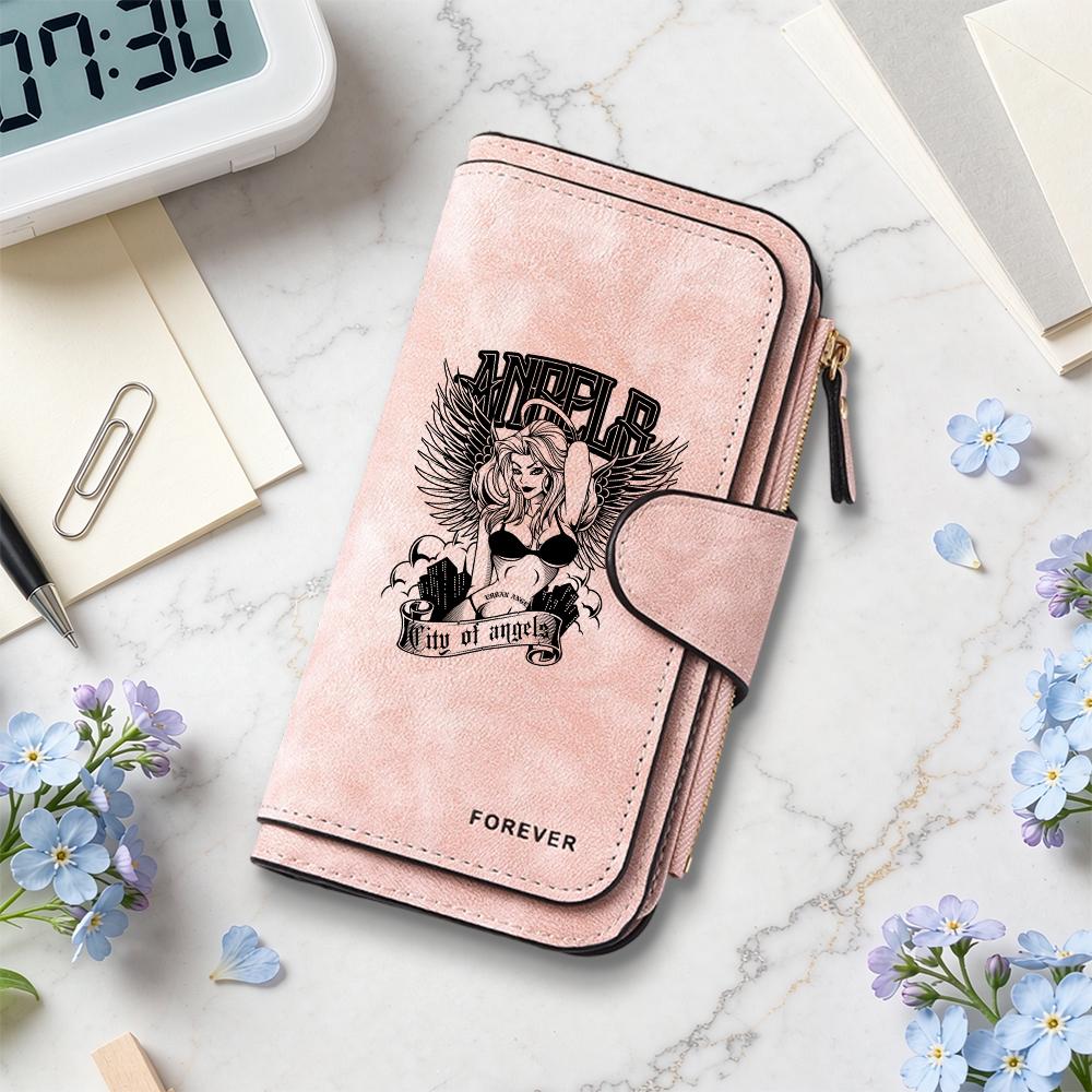 Vintage Angel Pattern Long Wallet Multi Card Slot Forever Purse Portable Fashion Daily Use Casual Wallet