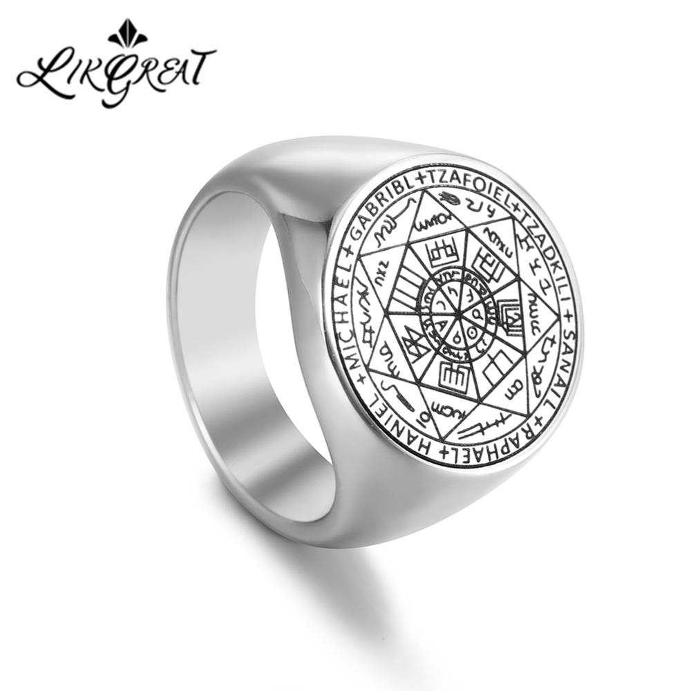 Seal of The Seven Archangels Viking Ring Secret of Universe Rings for Men Stainless Steel Solomon Kabbalah Talisman Jewelry 8