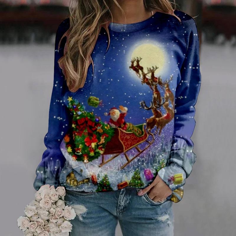 

Женский пуловер с длинным рукавом с 3D принтом рождественской серии, персонализированный, модный, с круглым вырезом, удобный, повседневный пуловер с длинным рукавом XL