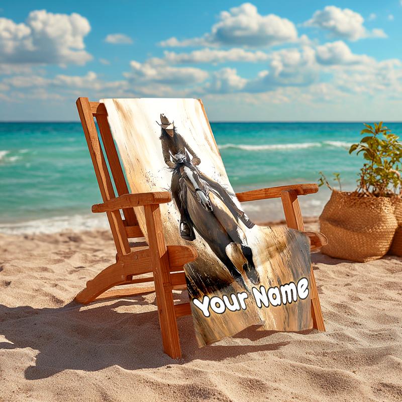 1PC Custom Name Horse Freedom Spirit Beach Towel Highly Absorbent And Sand-Resistant Towel for Swimming, Pool, Yoga, And Travel Lightweight
