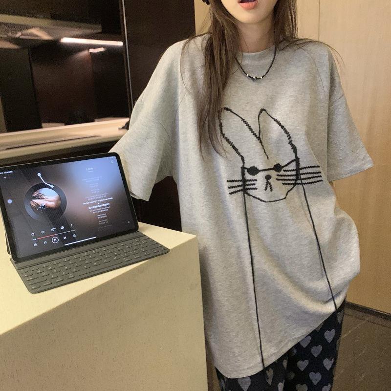 Sommermode Minimalistisch Altersreduzierend Rundhals Print Locker Lässig Einfarbig Vielseitig Oversize Kurzarm T-Shirt