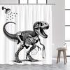Funny Dinosaur Skeleton Shower Curtain – Black & White Design, 70x70" Polyester with Hooks, Modern Wildlife Bath Decor