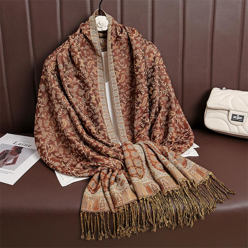 Spring And Autumn Atmosphere Imitation Cashmere Versatile Women'S Scarf Comfortable Shawl Temperament Cashew Jacquard Shawl