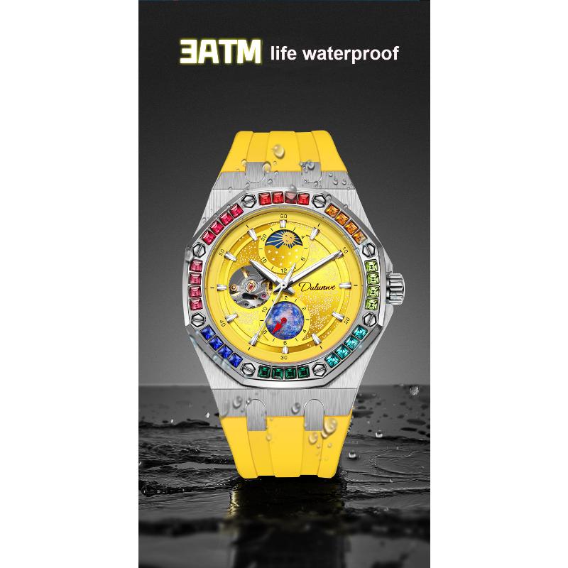 Rhinestone Set Bezel Design Men Automatic Steel Mechanical Watch Tourbillon Luminous Waterproof Men's Wrist Watch