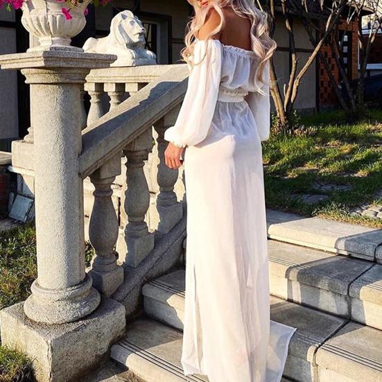 2Pcs/Set Swimwear Cover Up Solid Color Off Shoulder Waist-exposed Wear-resistant Beach Skirt for