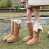 Warm and velvet snow boots for women wear brown thick-soled fluffy high boots 2025 autumn and winter new medium tube cotton shoes